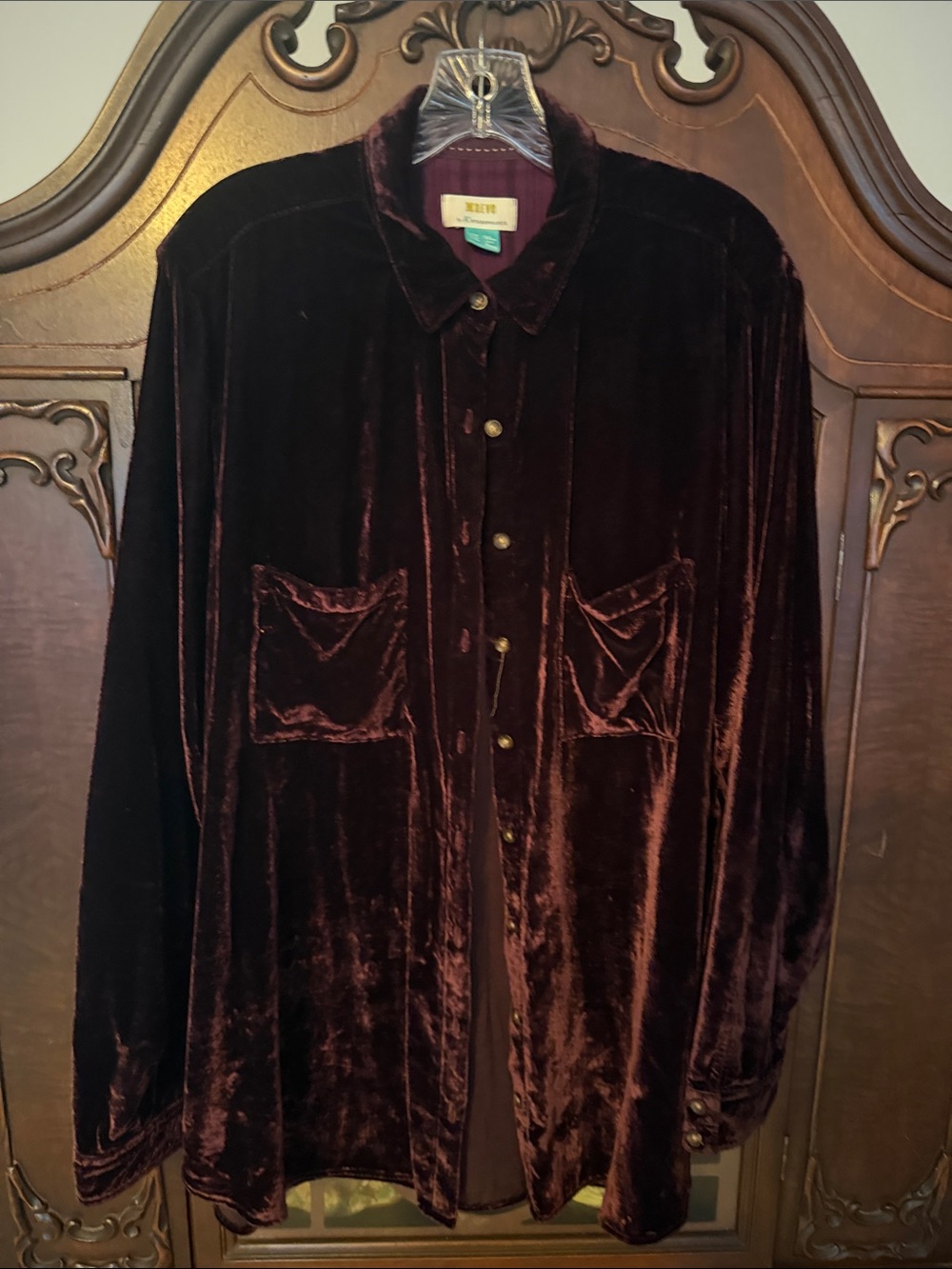 Anthropologie Velvet Button-Front Shirt Jacket in Deep Burgundy Sz 18W